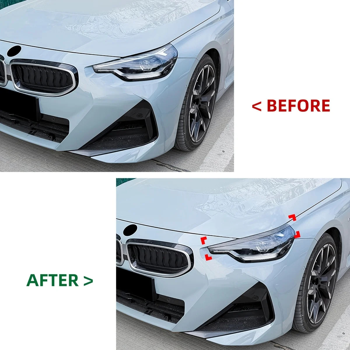 For BMW 2 Series Coupe G42 2022-2025 Car Headlight Eyebrow Trim Front Lamp Eyelid Cover Strip Glossy Black/Carbon Look view 3