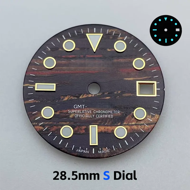 

NH34 dial, 28.5mm meteorite texture, S logo dial, luminous blue, suitable for GMT NH34/NH35/NH36 movement modification parts.