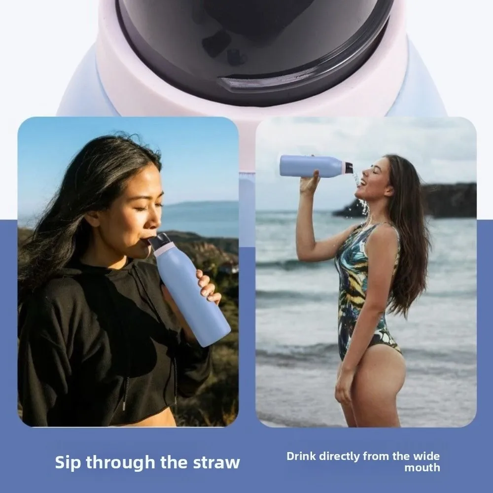 Bouteille isolée Portable de grande capacité, bouilloire de sport anti-fuite en acier inoxydable, flacon sous vide minimaliste à la mode pour randonnée