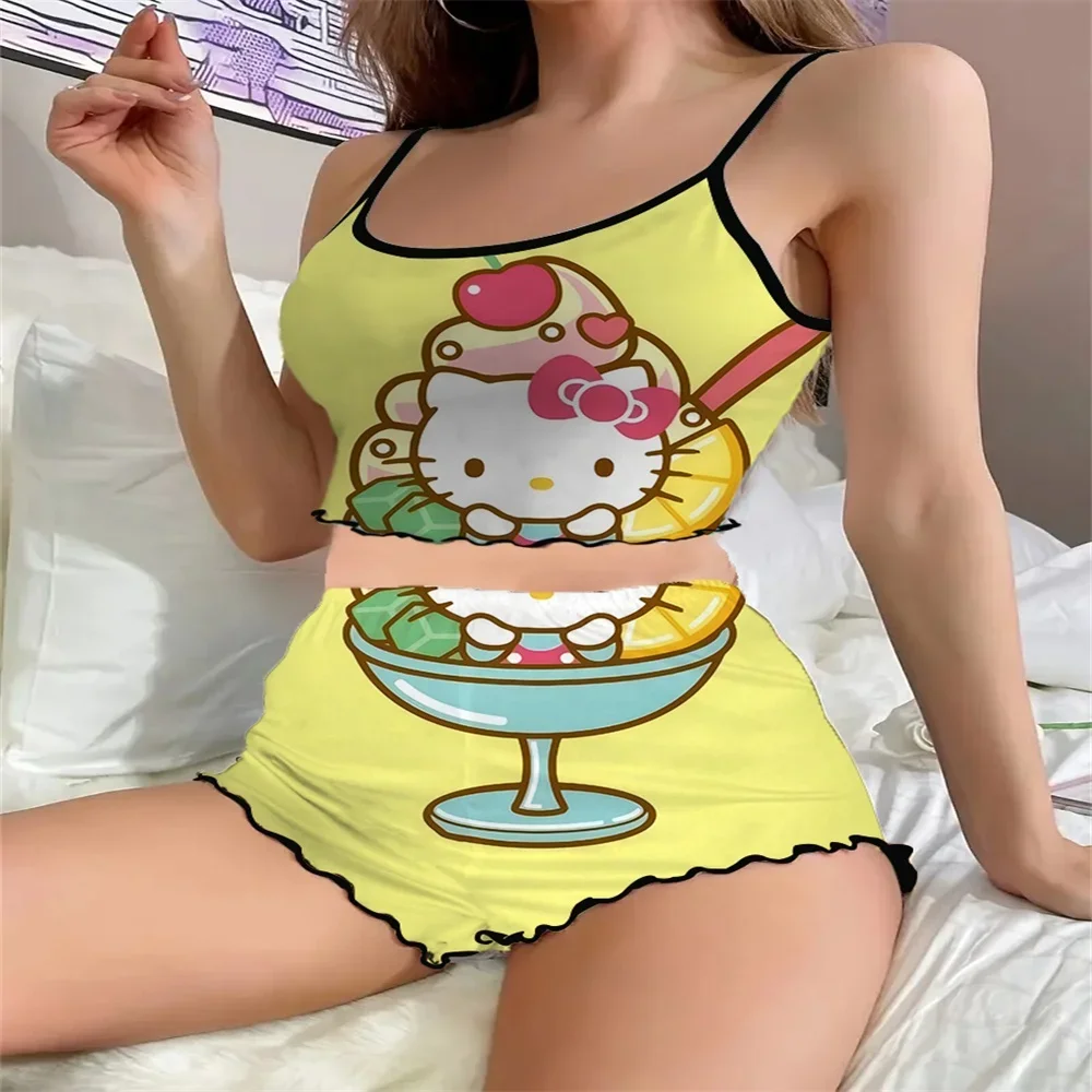 Summer Comfortable Sleepwear for Women Sexy Luxury Female Suspender Pajama Hello Kitty Pattern Women's Sleevesless Nightwear