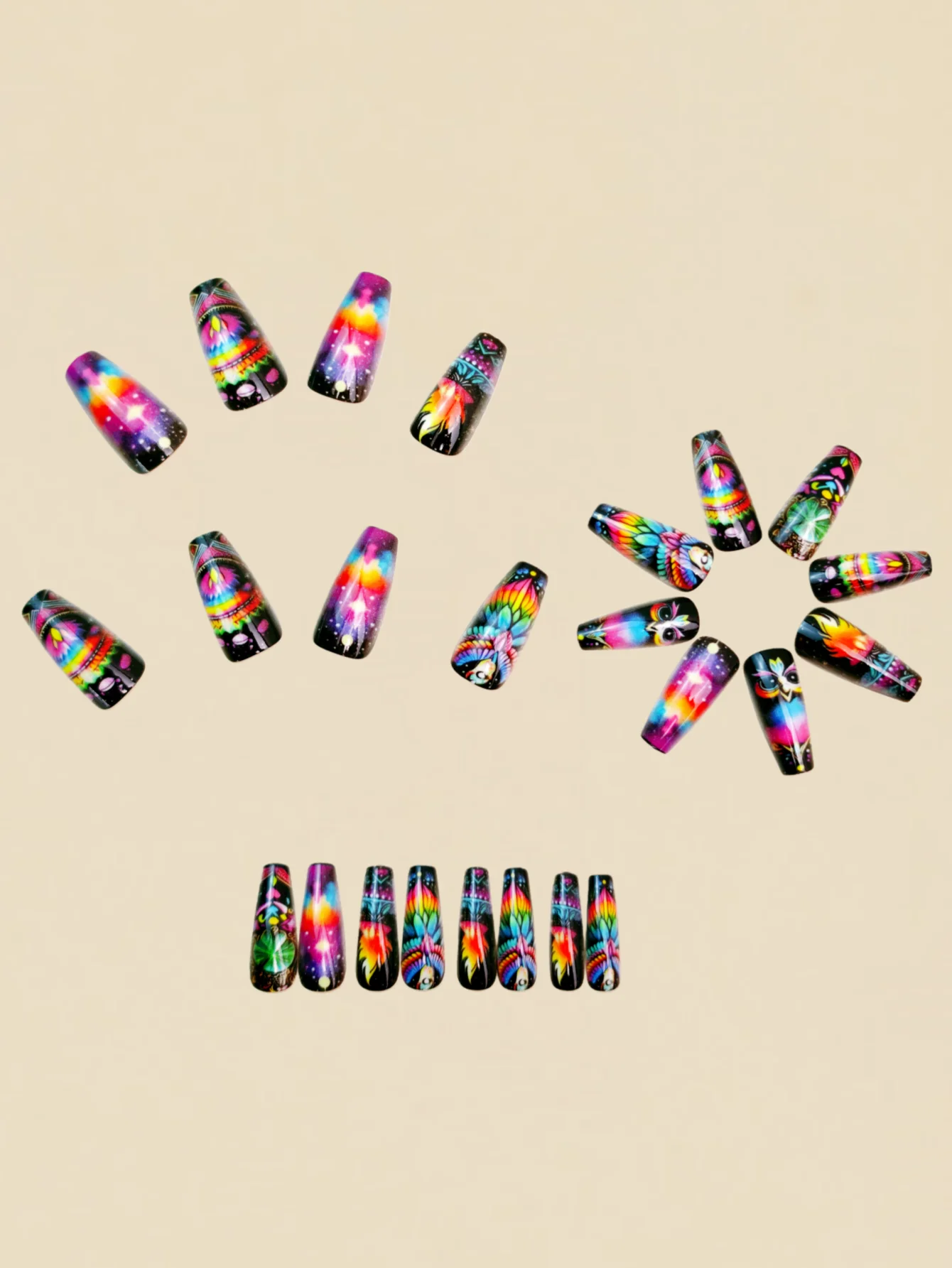 24pcs mid-length ballet-shaped nail art with lightning and starry sky patterns, artificial nails, detachable daily nails, nail p