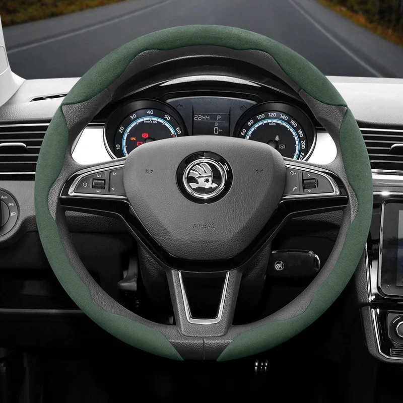 

For SKODA Suede Snap-on Steering Wheel Cover Fit Octavia 1 2 3 A7 A5 Superb Fabia Yeti Roomster Rapid Karoq Tour Kamiq Spaceback