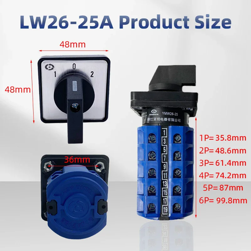 LW26-25A Cam Rotary Switch Singel/Double Power Control Motor Reverse Forward And Reverse Selector Silver Contact YMW26