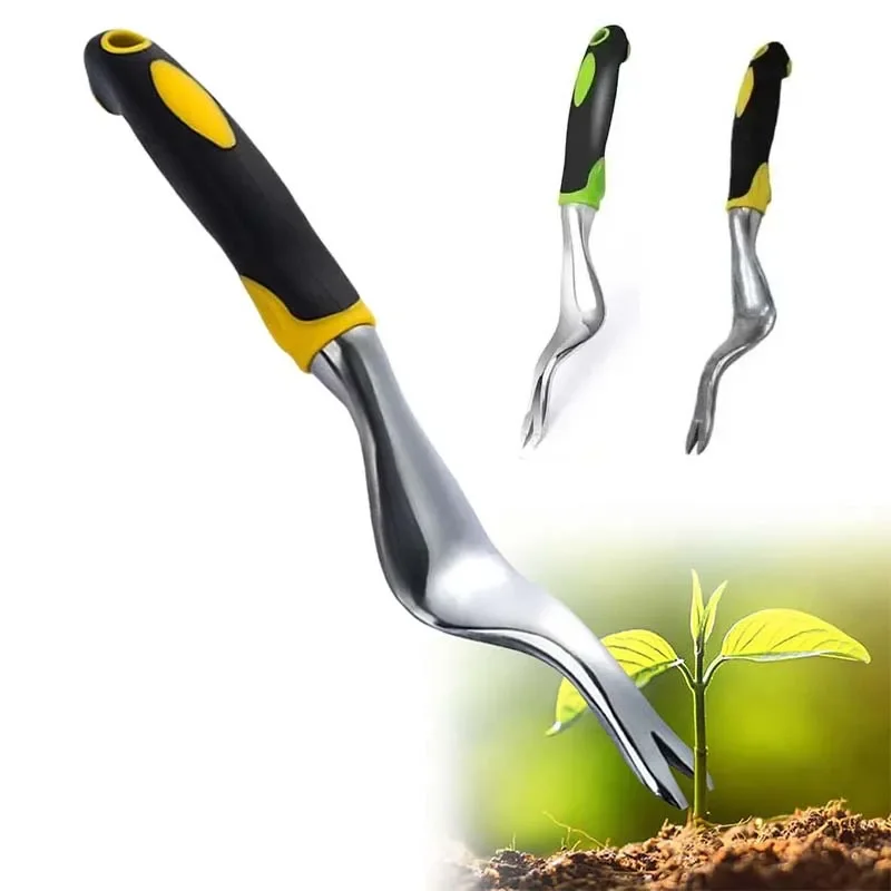 Hand Weeder Tool Stainless Steel Weed Puller Transplant Gardening Curved Head Ergonomic Handle Garden Weeding Digger Tool