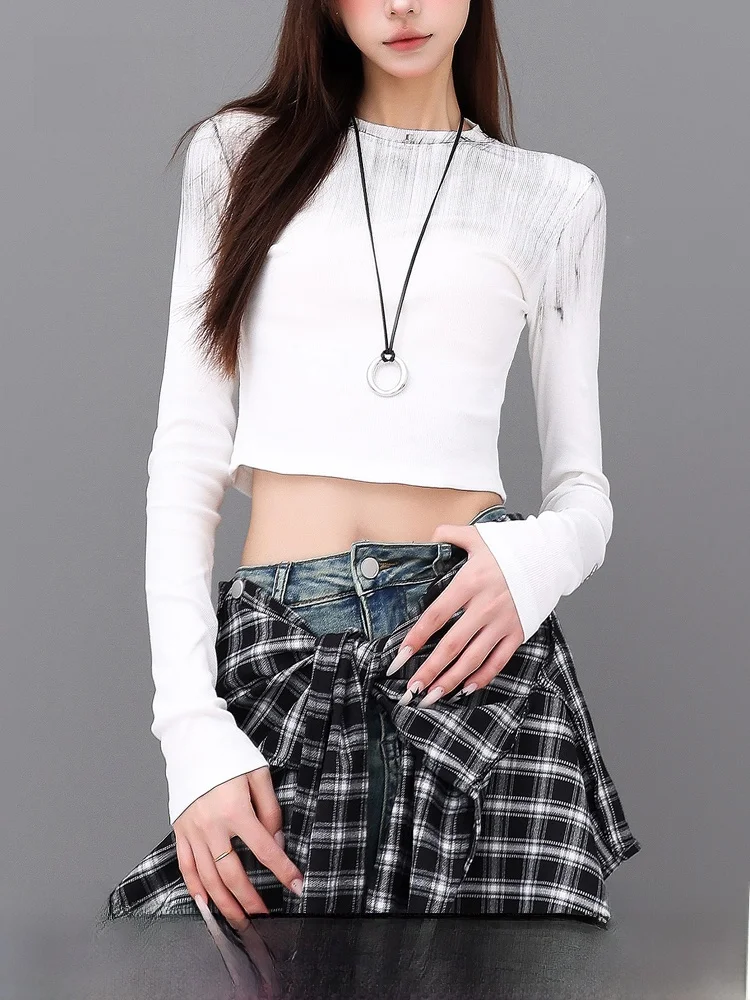 

NZNB Autumn adient Color Hot Girl ort Knitted Long Sve T-irt Women's Design Slimming Base irt Casual Sle Slim Fit