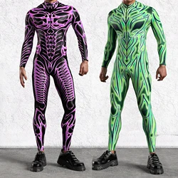 Cyber Punk 3D Holiday Party Men Bodysuit Steampunk Jumpsuit Halloween Cosplay Costume Catsuit Carnival Party Zentai Rompers