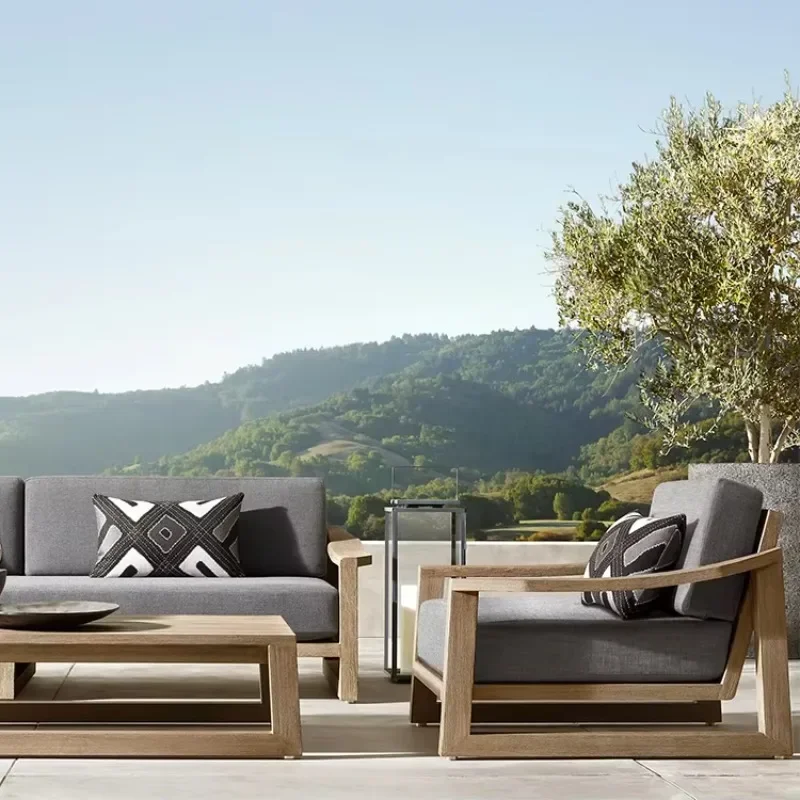 Deluxe all-weather teak outdoor furniture set, comfortable solid wood garden sofa, hotel terrace sofa set