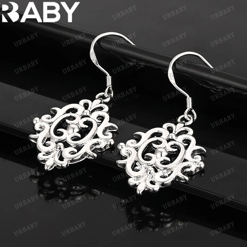 

URBABY 925 Sterling Silver Earrings Palace Elegant Hollow Drop Earrings For Women Jewelry Fashion Party and Daily Wear