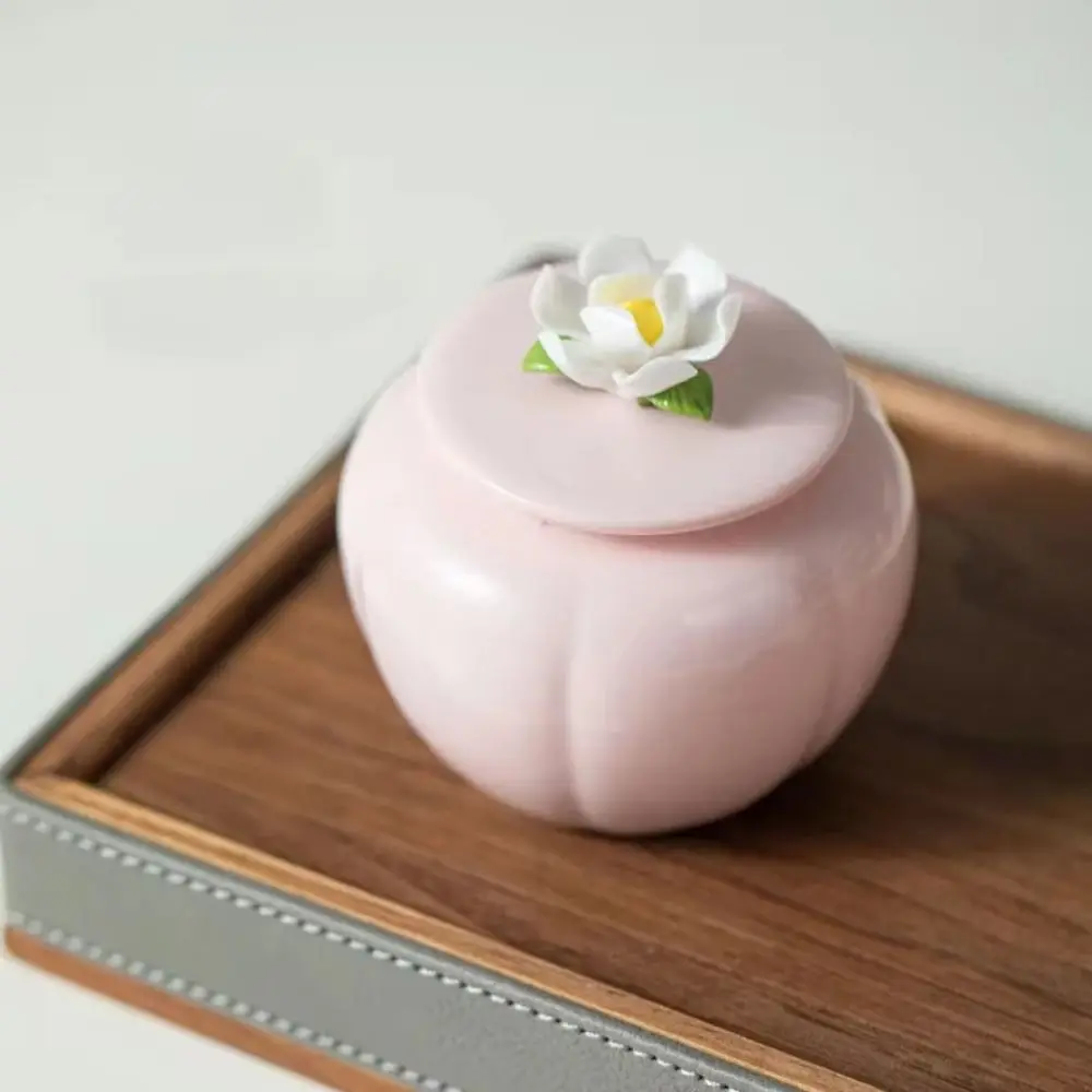 

Pink Flower Ceramic Tea Jar Chinese Style with Sealed Lid Porcelain Tea Tin Moisture Proof Decorative Tea Sealed Jar Office