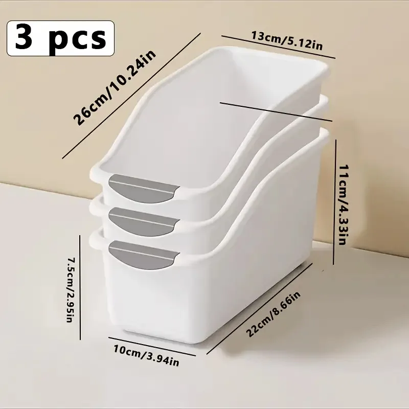 3-piece multi-functional plastic storage box set, featuring curved aesthetic design + stackable and compact design, ideal for or