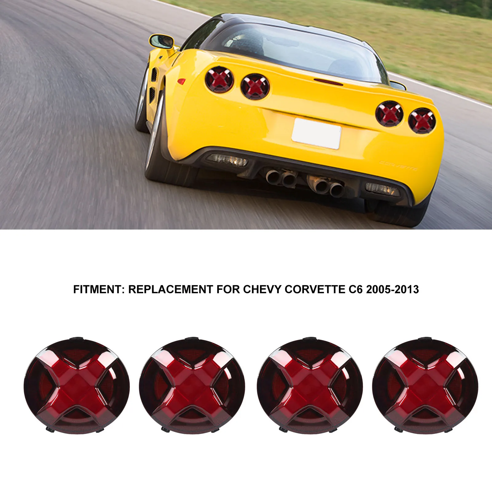 

For Chevrolet Corvette C6 2005 2006 2007 2008 2009 2010 2011 2012 2013 4pcs Dark Rear RearTail Light Lamp With LED Bulbs