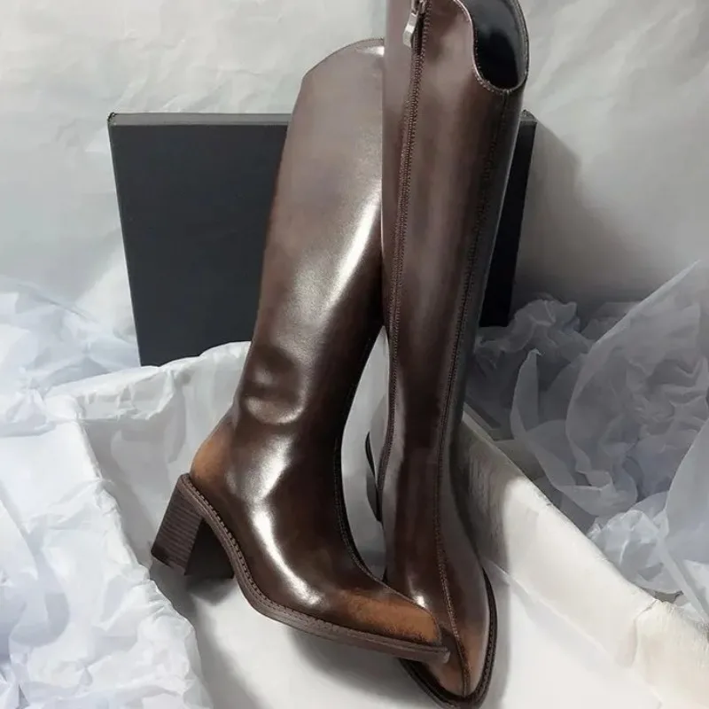 Botas hasta la rodilla para Mujer, Botas de cuero con punta de temperamento, Botas de tubo largas adelgazantes, Botas de diseñador con boca en V para Mujer, Botas Largas para Mujer