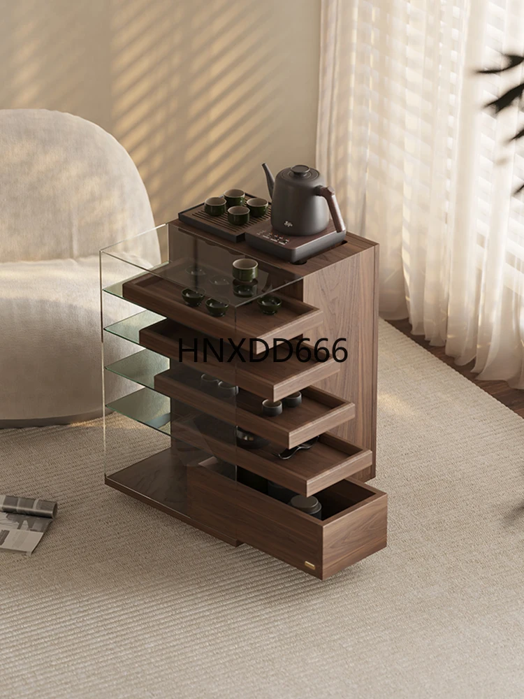 

Solid wood removable sofa side cabinet living room black walnut display cabinet