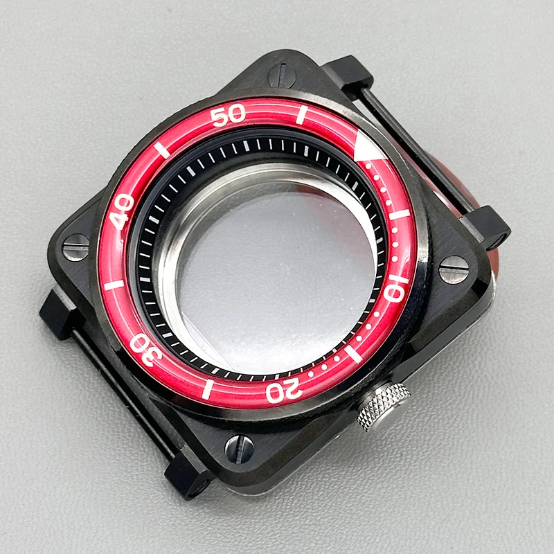 Mod 42mm Schwarzes Quadratisches Piloten-Cockpit-Gehäuse mit Transparenter Rückseite Passend für NH34 NH35 NH38 NH36 4R 7S Uhrwerk Saphirglas Uhrengehäuse-Teil – Detail 6