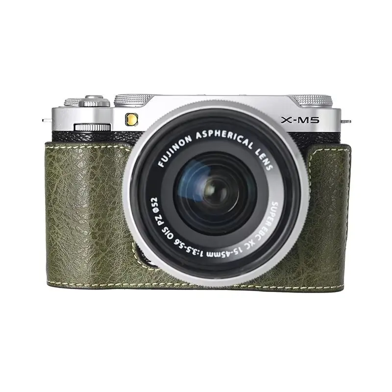 

XM5 PU Leather Half Case for Fujifilm X-M5 Camera Non-slip Palm Print Cover Base Mount Hand Grip Protective Cover Accessories