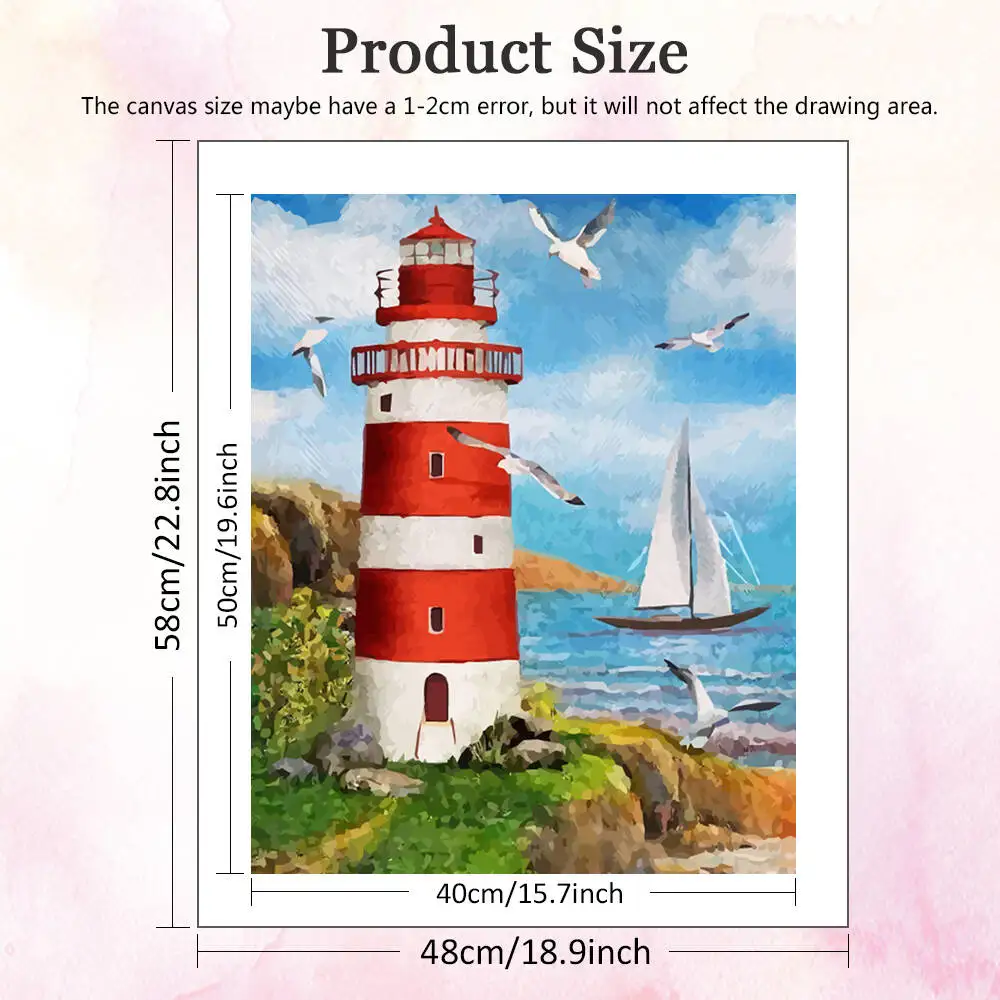 DIY Painting By Numbers Lighthouse House Landscape Acrylic Paint Sea Boat Digital Oil Painting Seagull Drawing Canvas Home Decor
