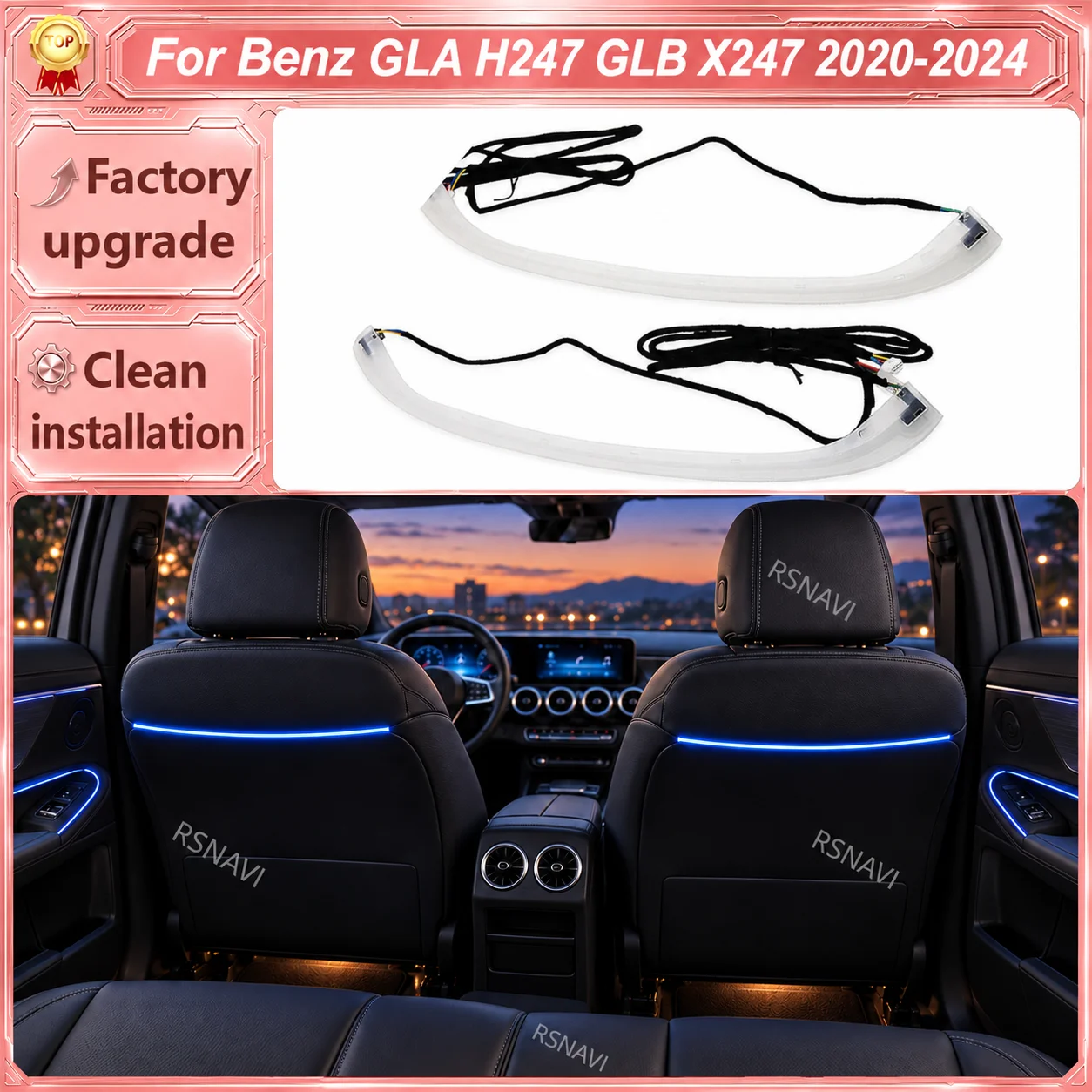Seat Backrest Ambient Lighting Accent Trim for Mercedes-Benz GLA H247 & GLB X247 2020-2024, Rear Passenger Cabin Interior Lights