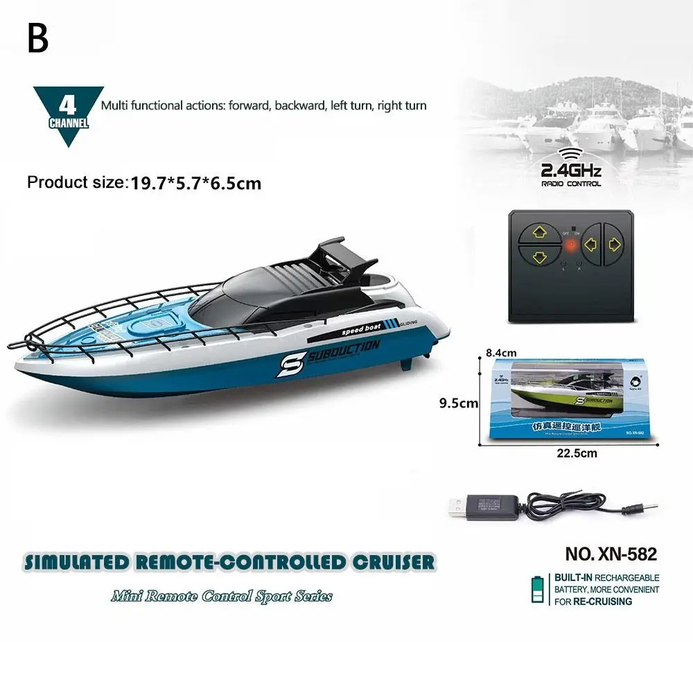 Mini High-speed Remote Control Ship Water Game Simulation Ship Warship Model Toy RC Speedboat Summer