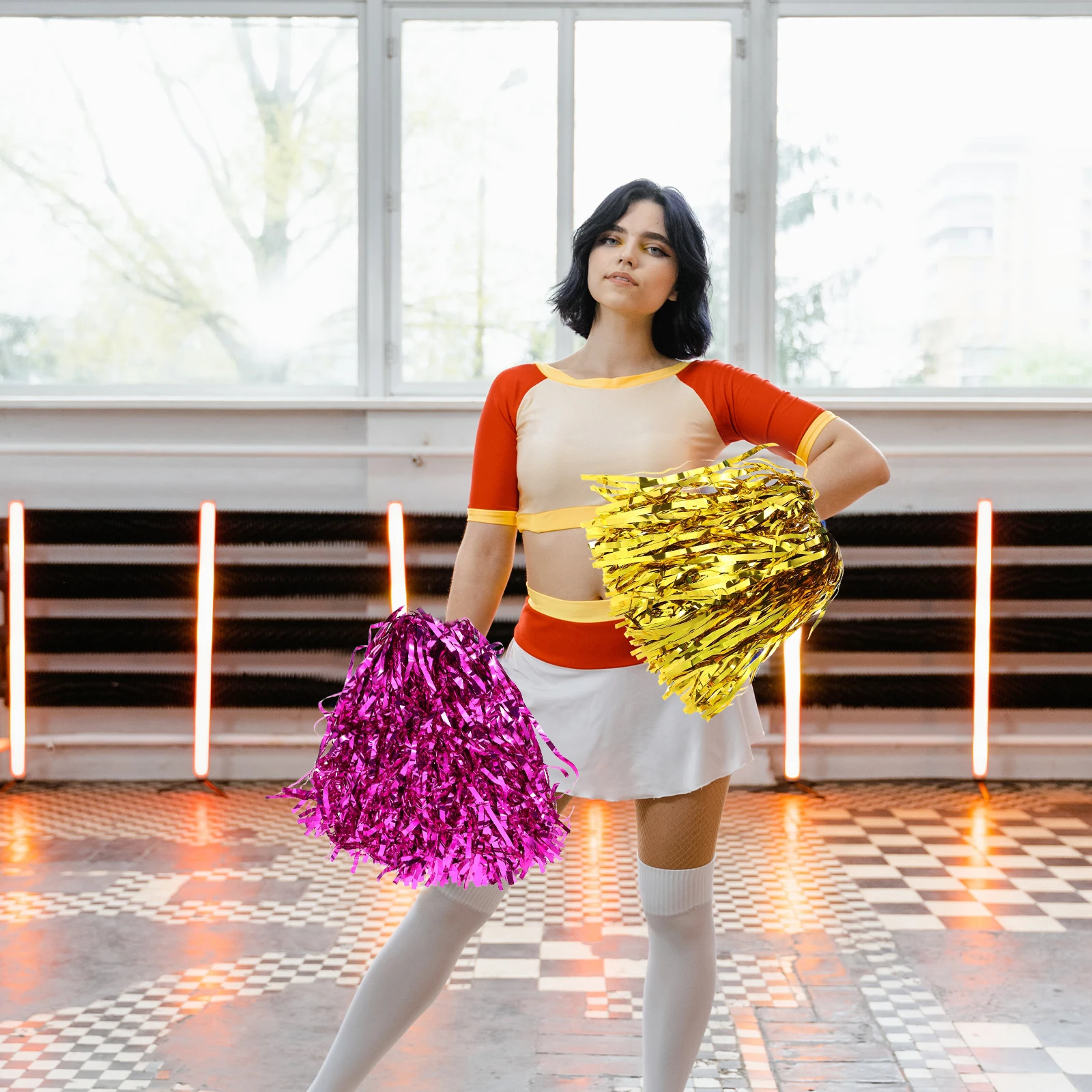 

6pcs Cheerleader Pom Poms Mixed Color Durable Handheld Cheering Props For Sports Events Supplies