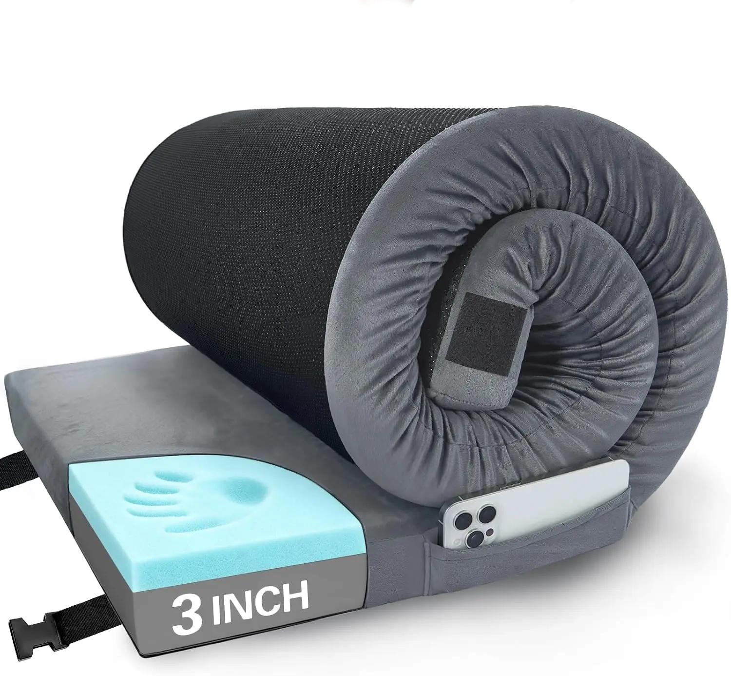 Memory Foam Camping Mattress Pad 3 Inch – Premium Portable Sleeping Mat with Non-Slip Bottom, Roll-Up Floor Bed for Tent, Car, Cot, Truck, Includes Travel Bag