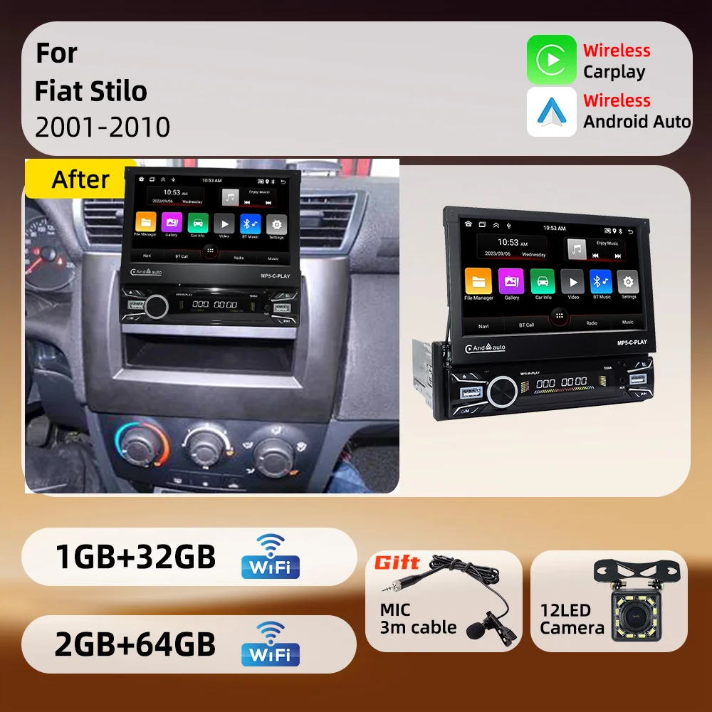 For Fiat Stilo 2001-2010 Android 1Din Stereo 7