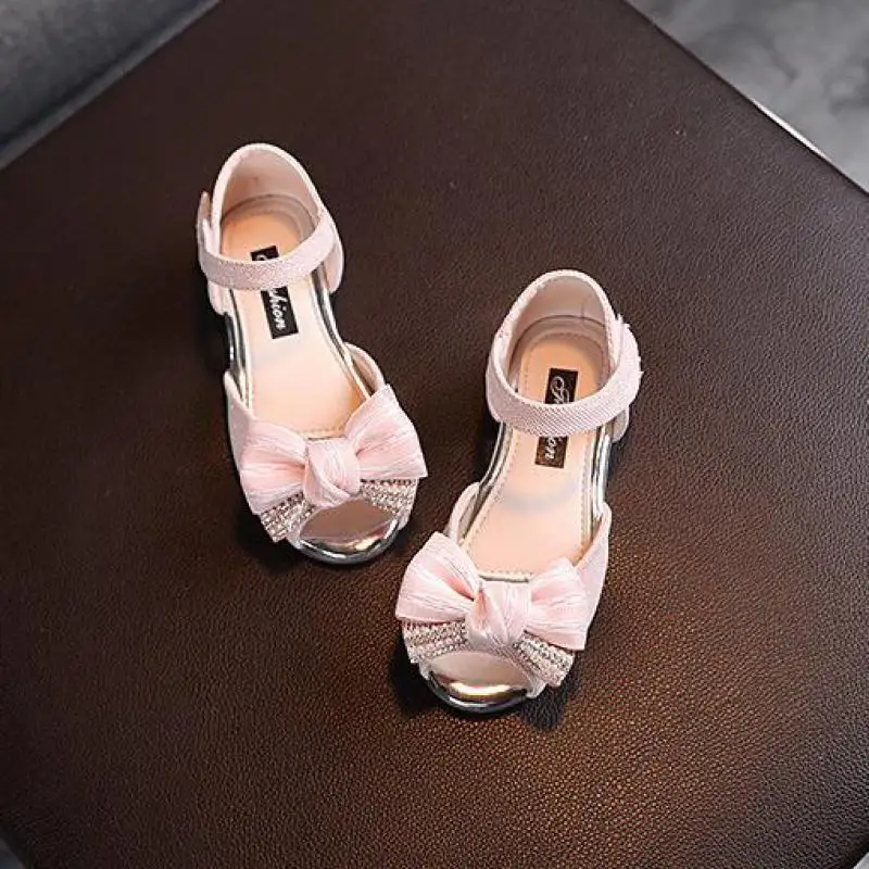 AINYFU New Girls Sweet Bow Sandals Summer Children\'s Soft Sole Princess Sandals Kids Open-toed Wedding Flats Shoes H04