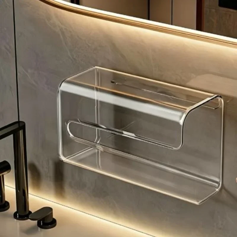 1PC No Drilling Wall Mounted Transparent Tissue Box For Bathroom Office Living Room Paper Container Towel Holder Dispenser