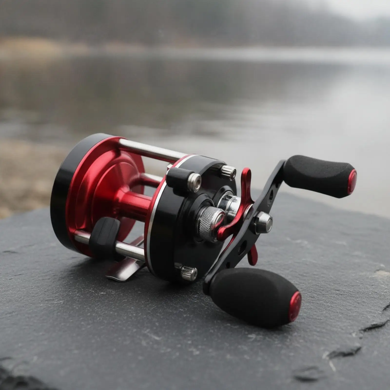 compact-silver-frame-red-spool-baitcasting-reel-for-saltwater-boat-fishing-with-power-handle-grip