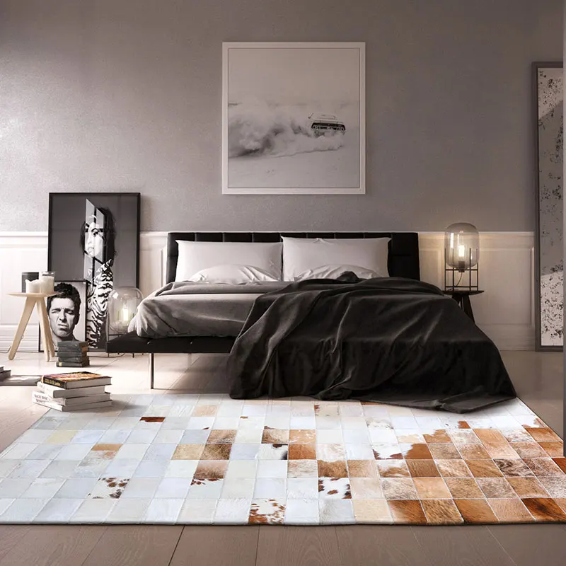 Handmade Genuine Cowhide Carpet Living Room Bedroom Decor Customize Large Home Modern Area Rug Bedside Mat Real Cow Hide Carpet