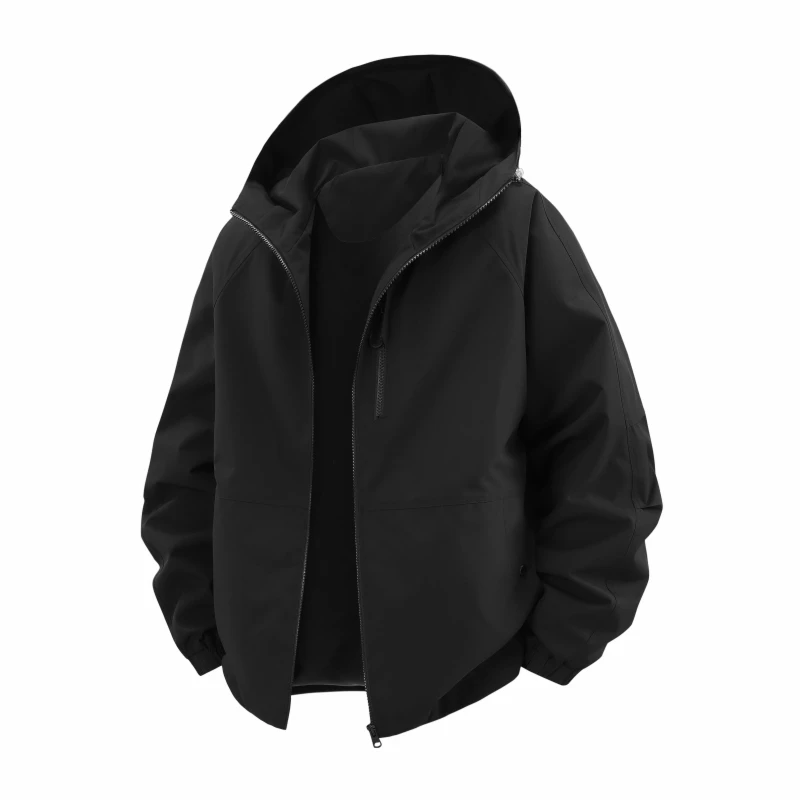 

Men's Casual Hooded Jaet Loose Fit Windproof Zipper Design Streetwear Outdoor Faionable Coat Polyester Fiber Long Sve