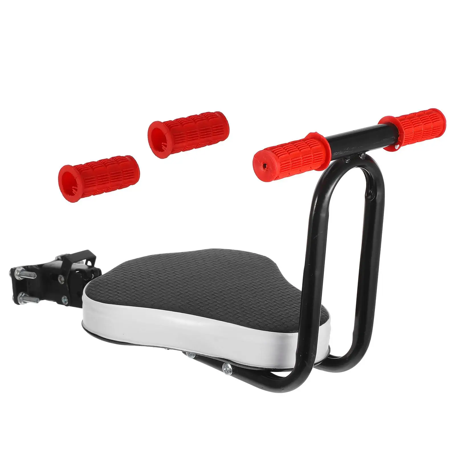 Asiento de bicicleta para niños, silla de carga frontal para electrocar para niños, almohadilla de asiento ancha ajustable plegable negra, soporte grueso