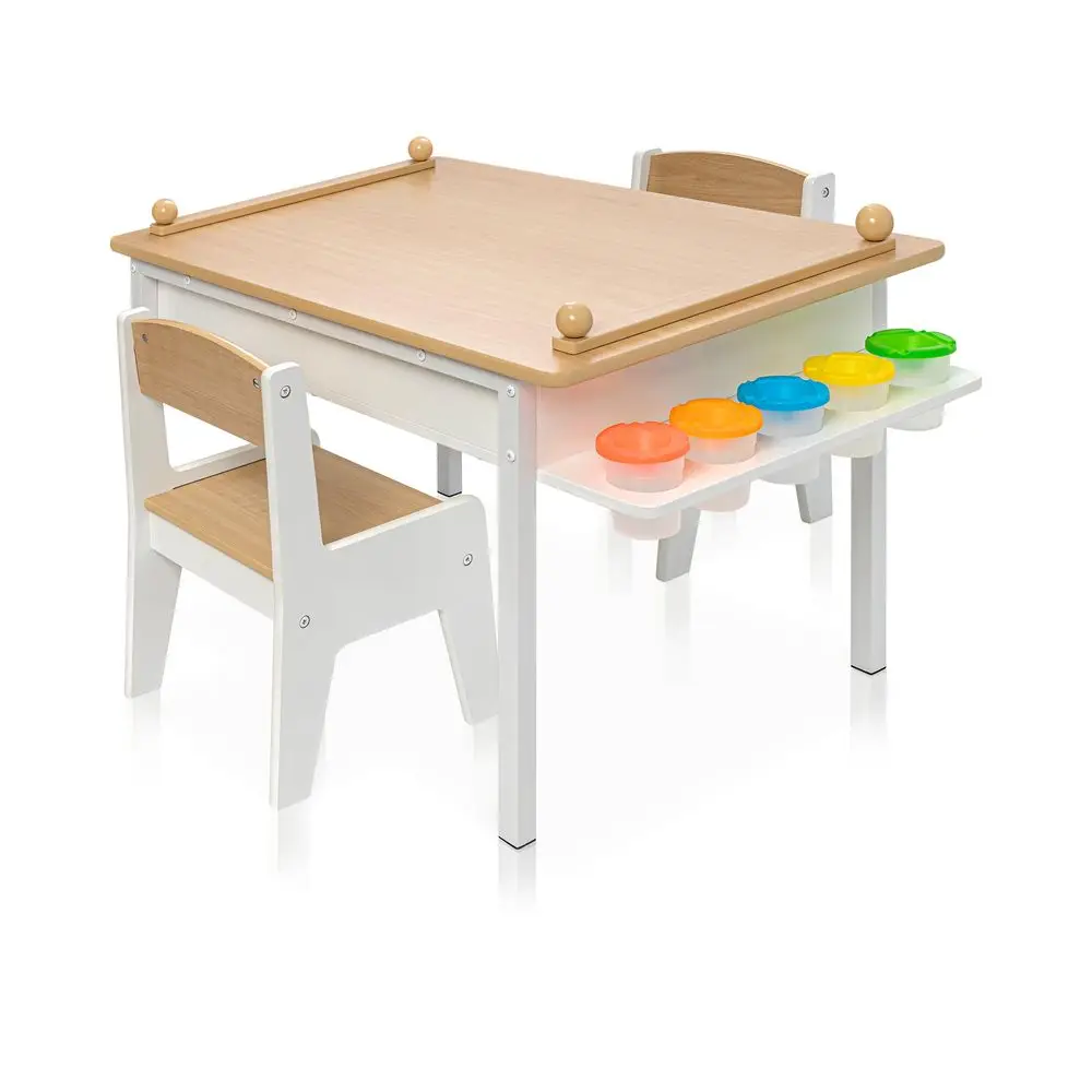 

2in1 Kids Art Table and Chair Set Activity Table with Storage, Easel Transformation 5 Paint Cups, and Paper Roll for Endless Cr