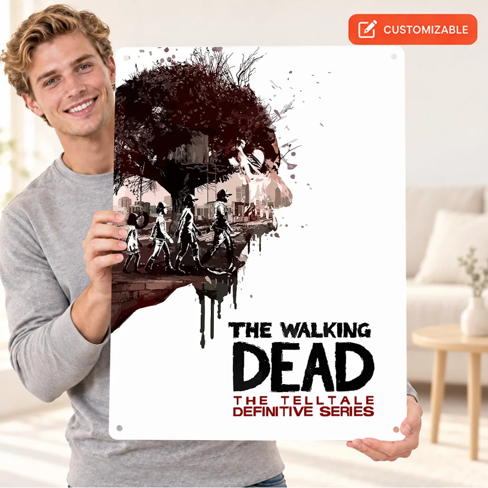 Walking Dead Telltale Character Silhouette Aluminum Poster Personalized Metal Sign Double Exposure Wall Art For Cinema Lounge