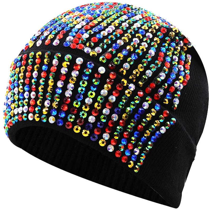 2022 New Warm Acrylic Knitted Artificial Diamond Hats In Autumn Winter Women Men Rhinestone Hip hop Beanies