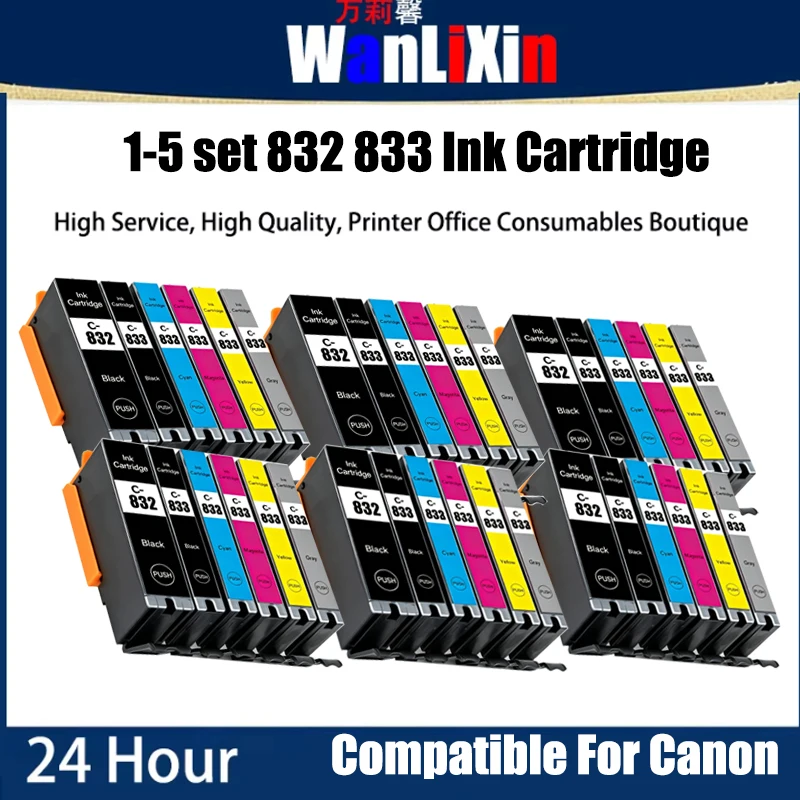 1-5 set  PGI832BK CLI833C Ink Cartridge Compatible For Canon  TS8880 PRINTER