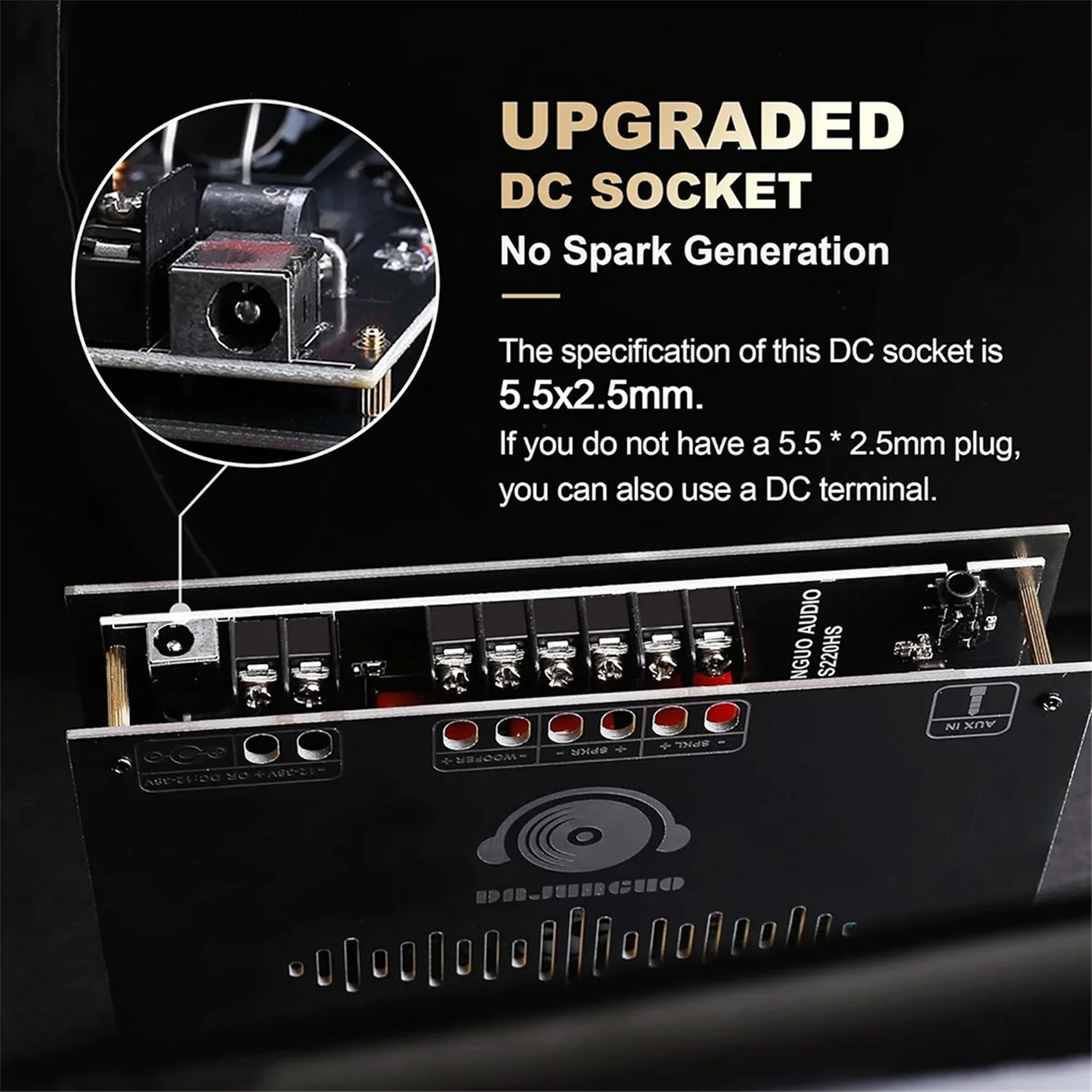 RISE DAJUNGUO S220HS Scheda amplificatore di potenza Bluetooth, 2.1 canali TDA7498E 160Wx2+220W, modulo amplificatore di potenza audio 12V-38V