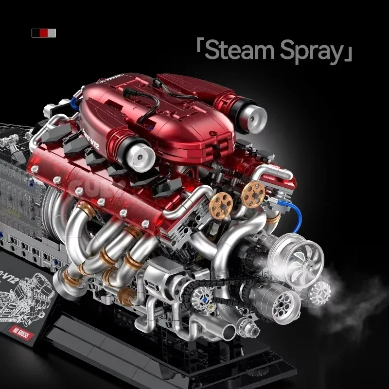 Guly 60555 2378pcs V12 Engine Model Technical Building Blocks with Power Motor MOC Construction Kit for Adult Boys
