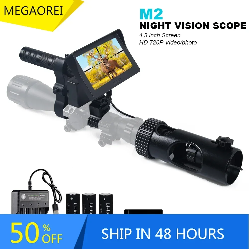 

2025Megaorei 2 Night Vision Riflescopes 4.3 inch Display Infrared Flashlight HD 720P Video Recording DIY Hunting Night Vision De