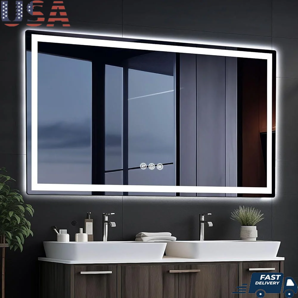 

LED Bathroom Mirror Anti-Fog Backlit Frontlit Dimmable Stepless Brightness 3 Color Temperature 5x Magnifying Shatterproof
