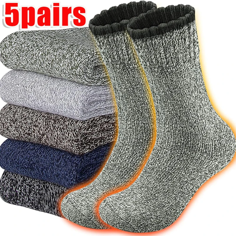 

5 пар мужских носков из мериносовой шерсти для мужчин, зимние супер толстые походные носки, термоноски для холодной погоды, кашемировые носки для мужчин