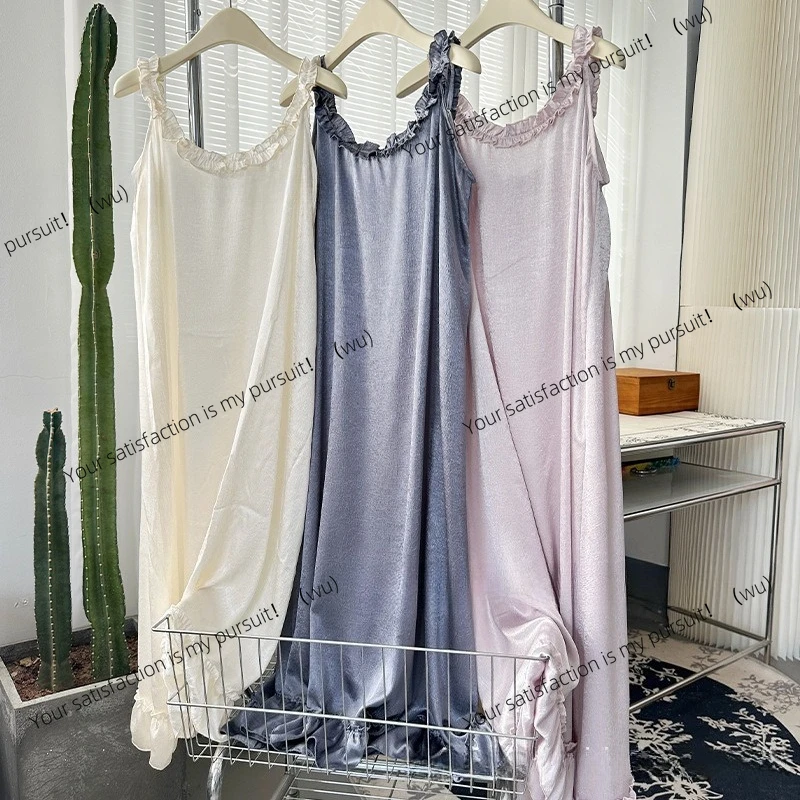 

Новая осенняя женская цельная юбка-стример, ультратонкая однотонная ночная рубашка без рукавов из ледяного шелка