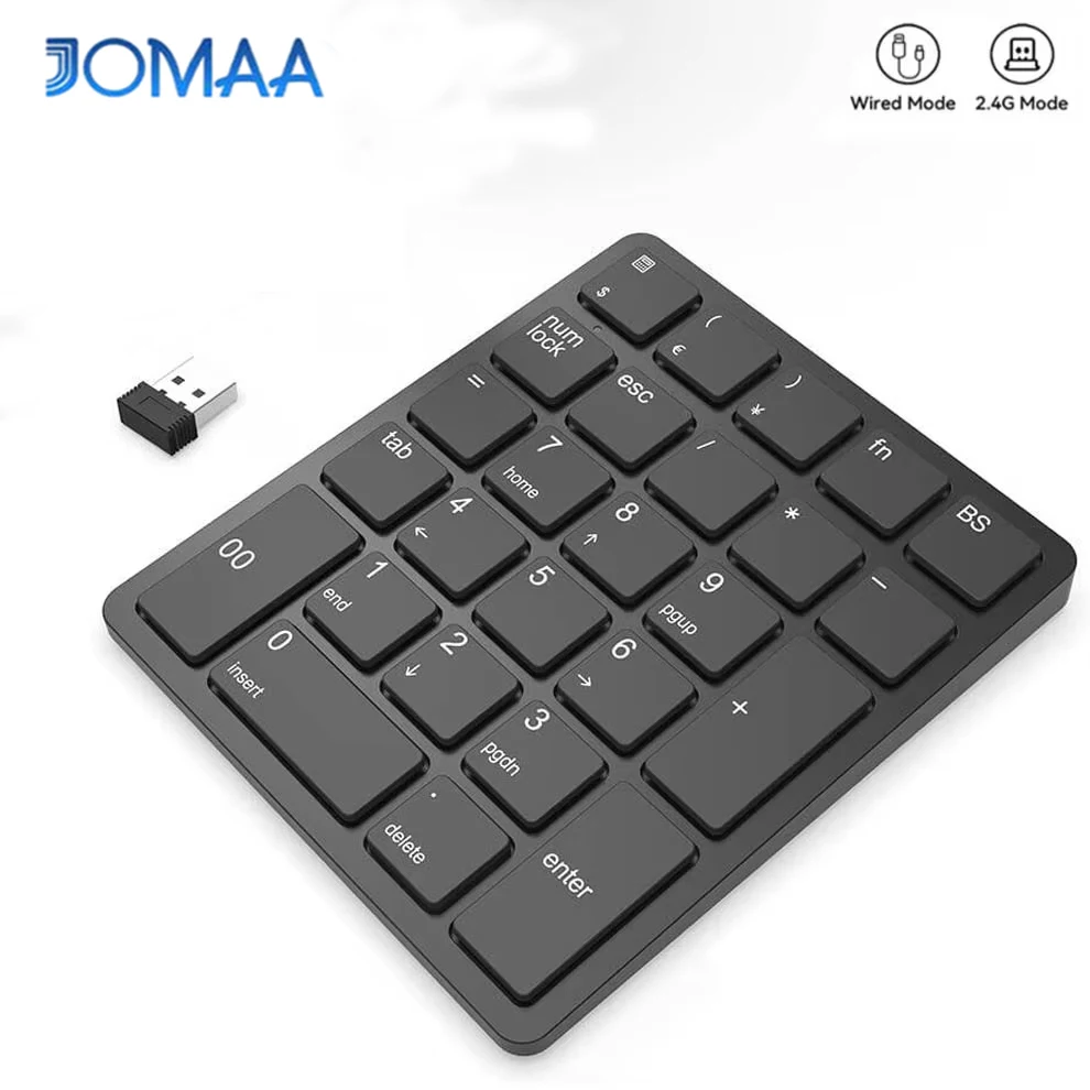 JOMAA 2.4GHz&Wired Mini Number Pad,26 Keys Portable Financial Accounting Number Rechargeable Keyboard, For Laptop Computer