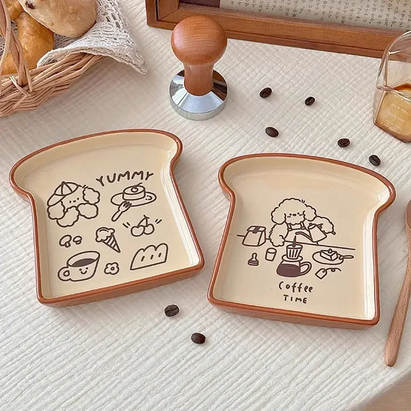 

Nordic Ceramic Dessert Bread Plates Toast Shape Breakfast Dinner Cute Plates Western Salad Fruit Snack Tray Decorative Tableware