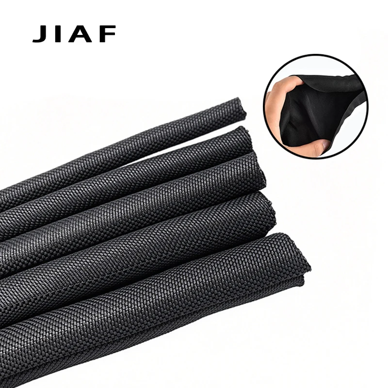 Black Self-Wrapping Braided Cable Sleeve PET Wire Loom Tubing Cord Protector Automotive Harness Management 5-50mm