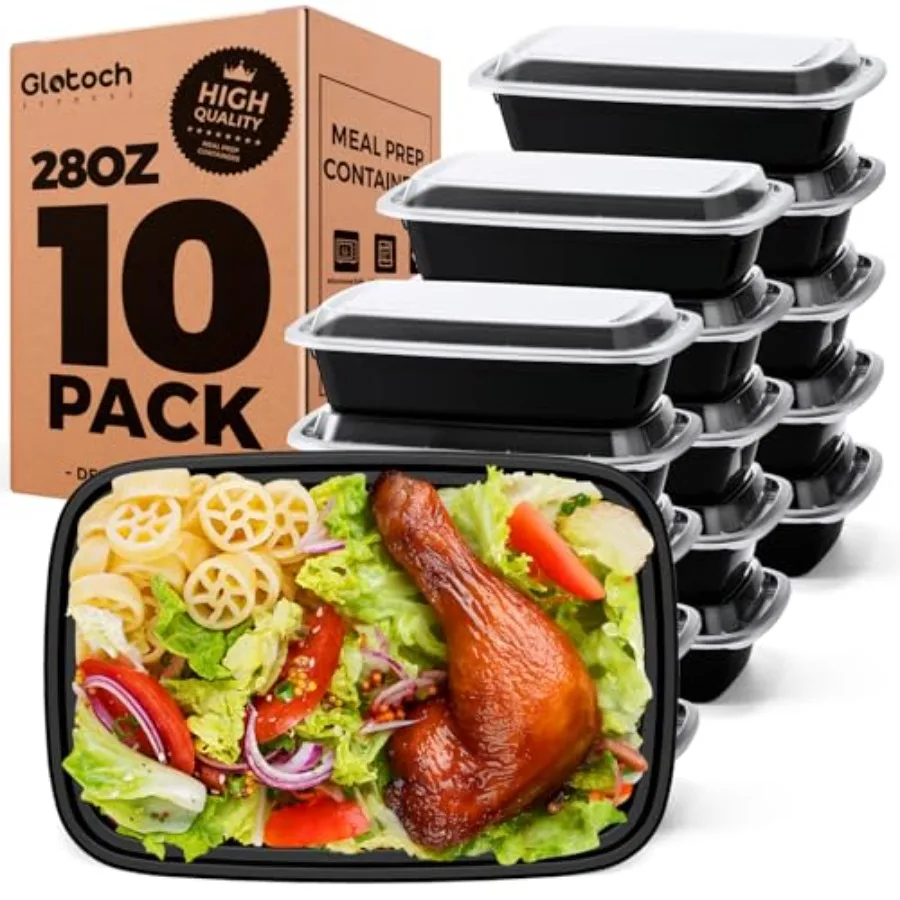 Glotoch 28oz Meal Prep Containers, 10 Pack 20-Piece Reusable Food Storage Containers with Lids Microwave, Freezer, Dishwasher S
