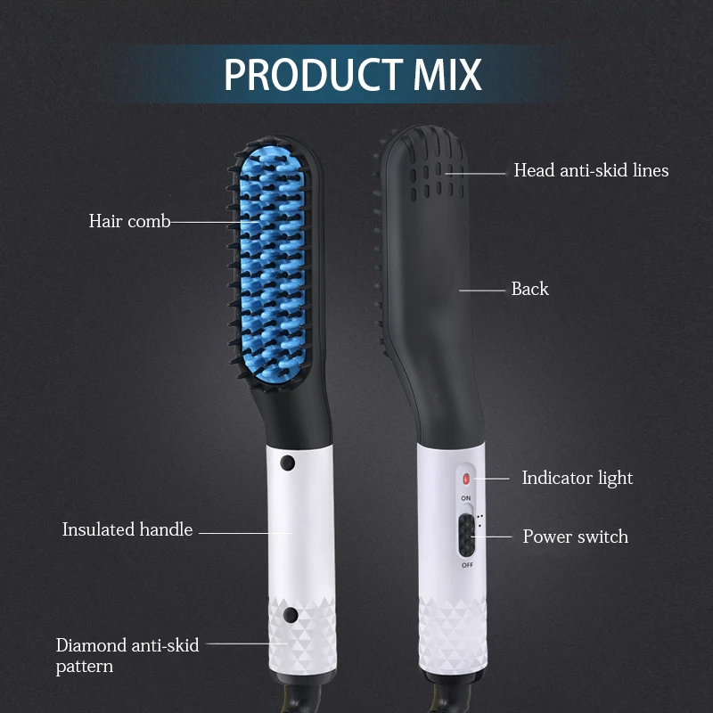 Electric Beard Straightener Brush Comb Fast Heating Ceramic Ionic Hot Comb Anti-Scald For Men Hair Styling Grooming Tool Home Tr