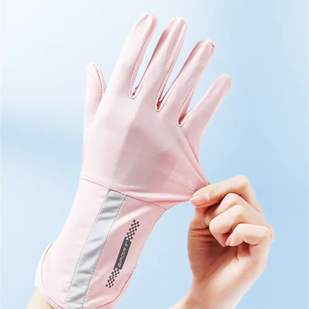 Fashion Mid-long Sunscreen Gloves Elastic Ice Silk Anti-UV Mittens Thin Slip Resistant Cycling Driving Gloves Sports Running