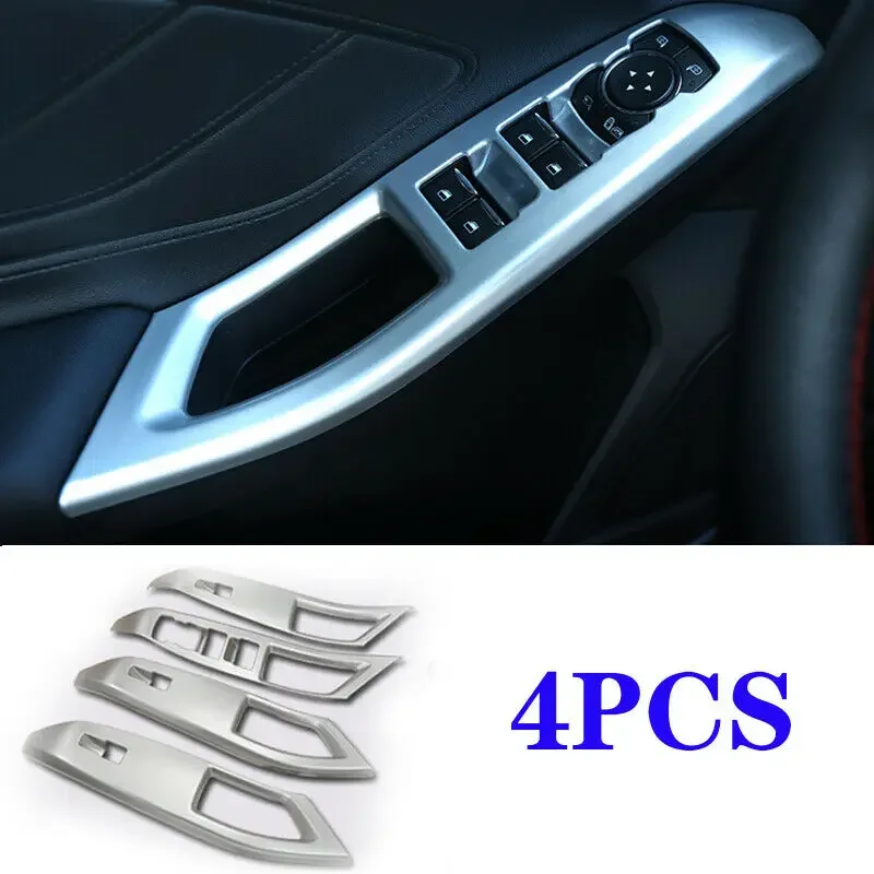 4 Pcs Car Interior Window Lift Control Switch Panel Cover Pattern Trim For Ford Focus MK4 2019 Black/Silver ABS Carbon Fiber