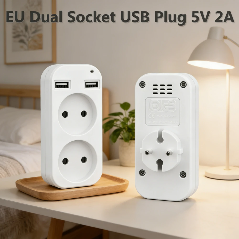 

Портативный сетевой фильтр 2026 с вилкой стандарта ЕС, 2 розетки переменного тока и 2 порта USB, 1200 Вт, 250 В, настенный адаптер для дома, для смартфонов и планшетов