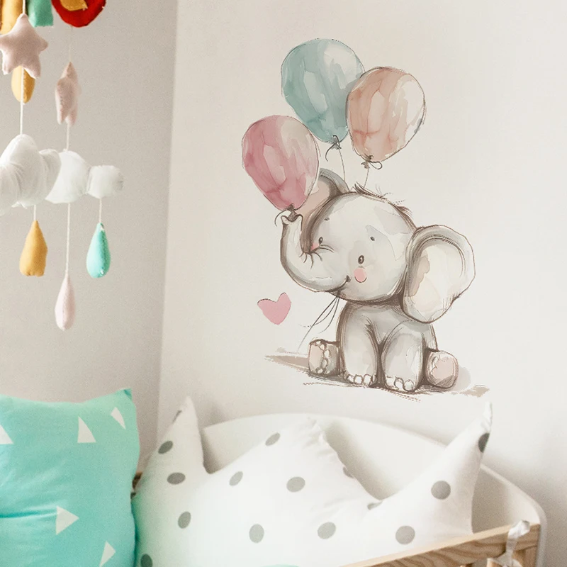 الكرتون لطيف الفيل الصغير بالون الجدار ملصق للأطفال غرفة نوم ديكور خلفية المنزل ملصقات جدار الشارات 40x60 سنتيمتر #4
